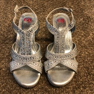 GB Girls size 4 Silver Jeweled Wedge Sandals